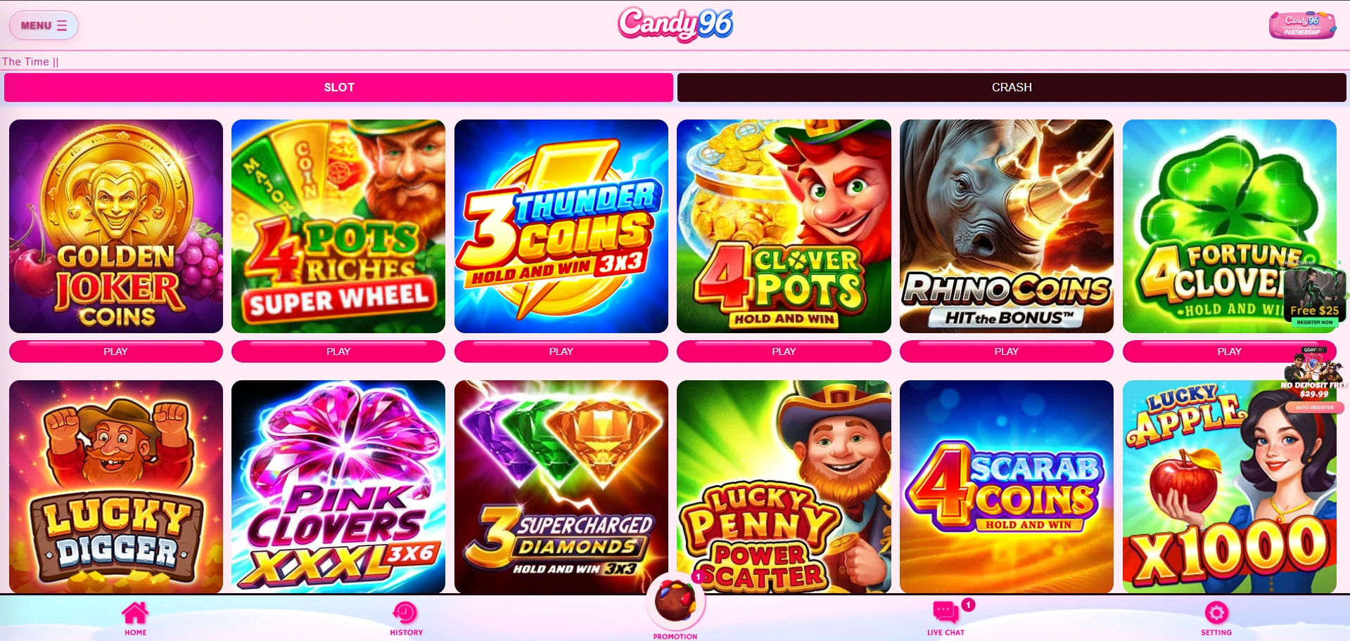 Candy96 games lobby screenshot